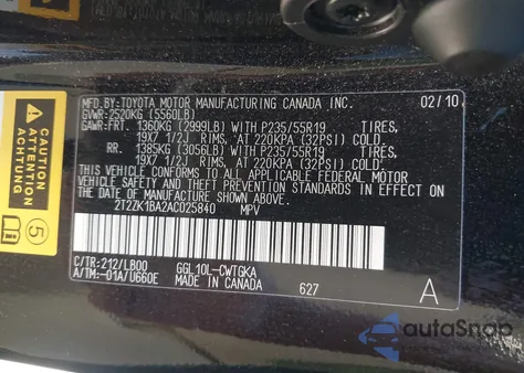 2010 Lexus Rx 350 z USA, uszkodzony, nr VIN 2T2ZK1BA2AC025840